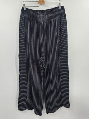 Black Pinstripe Wide-Leg Elastic Waist Pants Size 1X